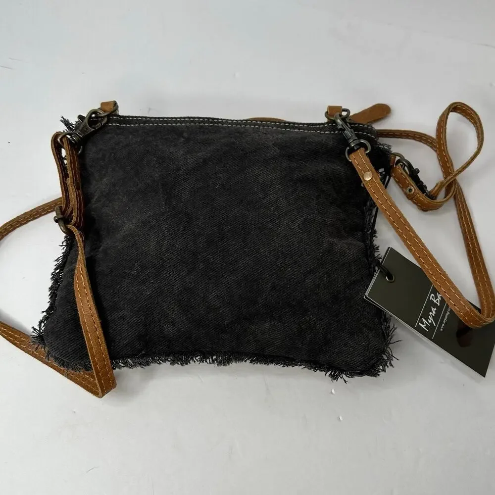 Myra Bag NWT Wool Chevron Crossbody Leather Trim Fringe Boho Upcycled Purse